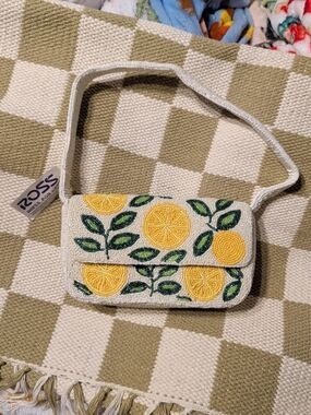 Beaded Lemon Crossbody Bag in White and Yellow NWT